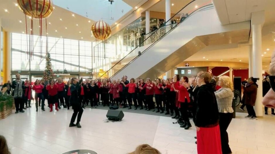 Kören Joy Voice bjöd på skönsång i Erikslunds shoppingcenter. Foto: Avig Kazanjian