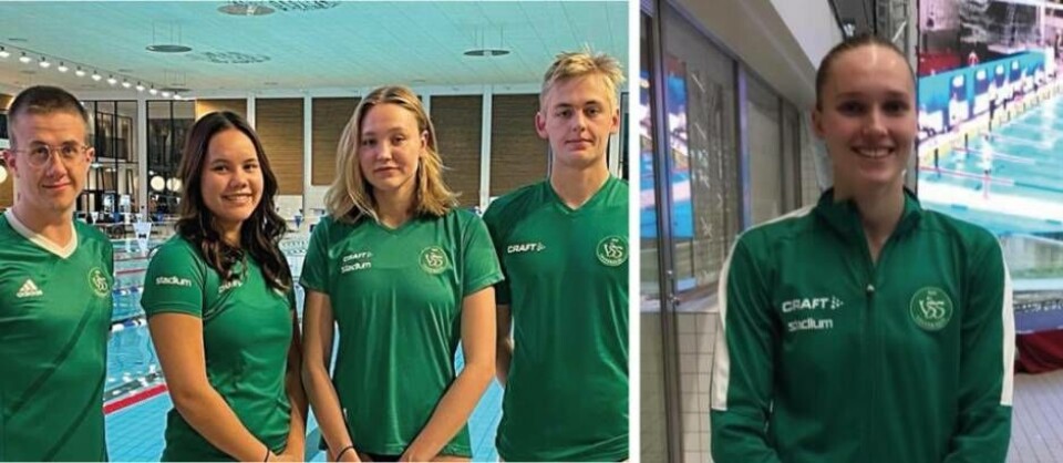 VSS SM-trupp var Max Fahlén, Felicia Rogell, Hanna Degerlund och Lucas Sterling samt dubbla JSM-medaljören Elvira Mörtstrand till höger. Foto: VSS