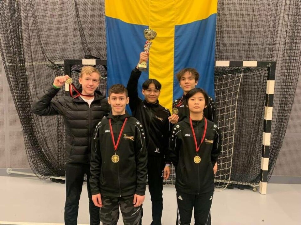Team One Taekwondos framgångsrika kvintett från vänster: Tintin Bergman, Jakob Ayoud, Justin Laloknam, Oliver Davidsson och Ian Elovsson.