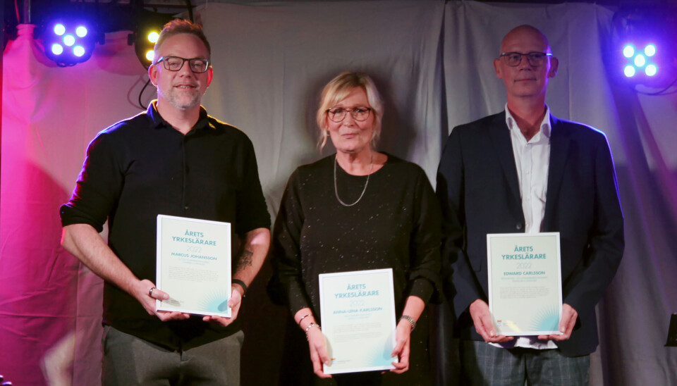 De prisade yrkeslärarna Marcus Johansson, El- och energiprogrammet, Hahrska gymnasiet, Anna-Lena Karlsson, Hantverksprogrammet, Hahrska gymnasiet och Edward Carlsson, Restaurang- och livsmedelsprogrammet, Tranellska gymnasiet.