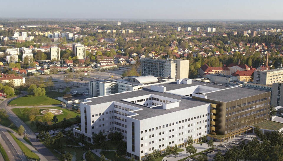 Illustation över framtidens sjukhusområde med det nya akutsjukhuset.