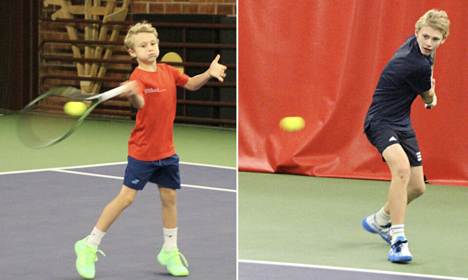 Melker och Isak i aktion på tennisbanan under ett träningspass på Bellevuestadion.