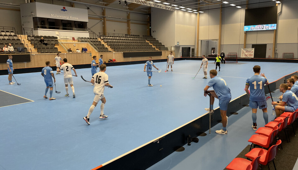 Poliskamp. Västmanlandspoliserna i ljusblått under en match mot poliserna från Linköping.