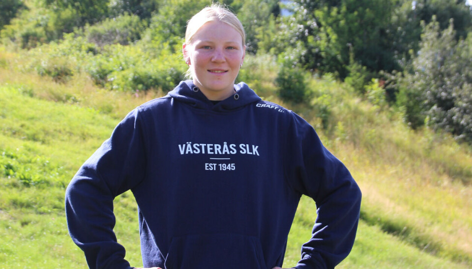 Moa Landström i hemmabacken Vedbobacken i somras.