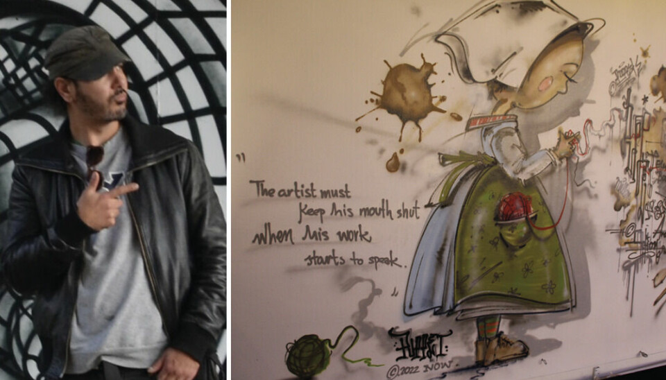 Västeråsarens hyllning till hemstaden. Puppets graffitimålning som pryder ena väggen inne på Global Living.