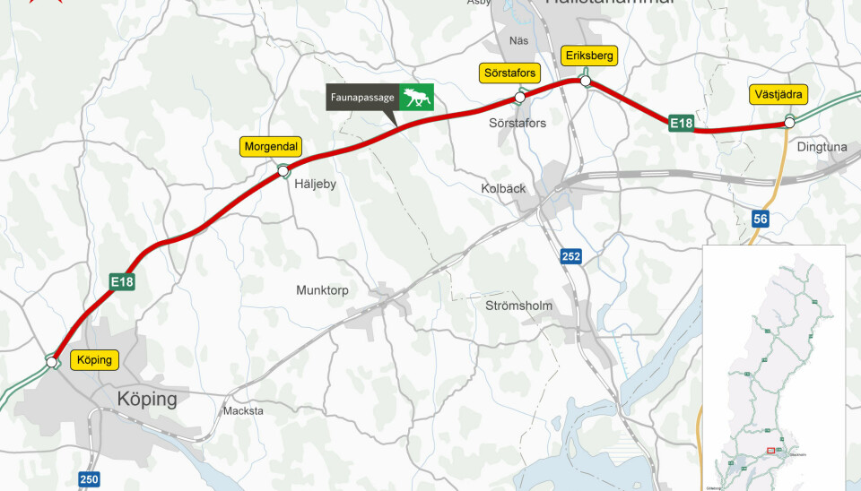 På kartan visar Trafikverket var faunapassagen kommer att byggas. På kartan visar Trafikverket var faunapassagen kommer att byggas.