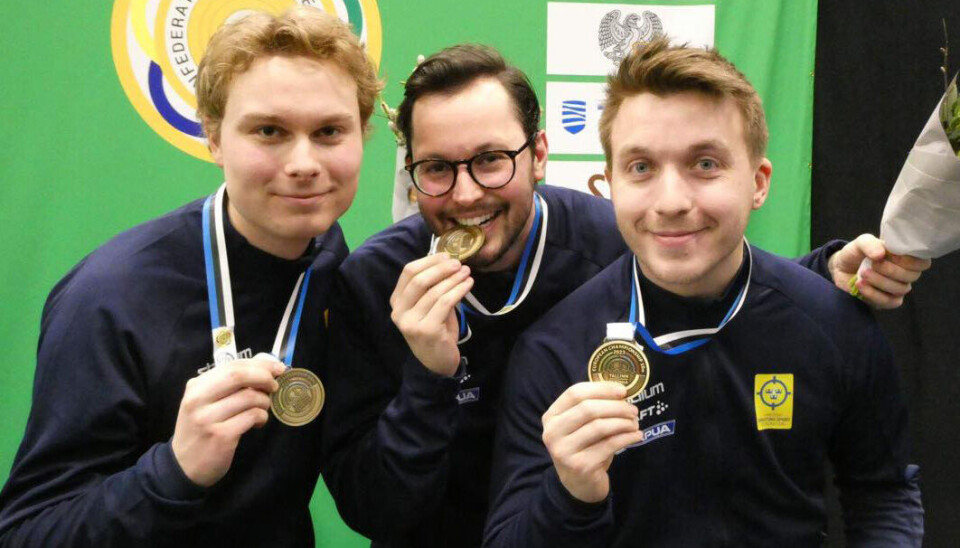 Det svenska bronslaget med Björkstaskytten Ludwig Wässman i mitten. Det svenska bronslaget med Björkstaskytten Ludwig Wässman i mitten.