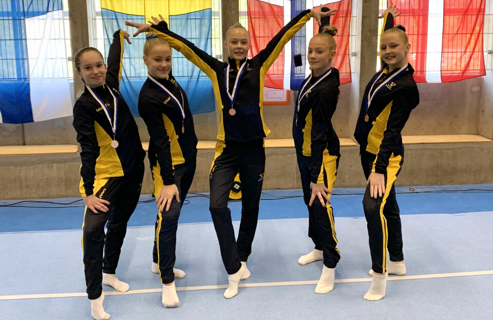 Sveriges bronslag: Julia Gakios, Maja Rhodin, Emmy Malmberg, Maja Gustavsson och Viivi Åkerdal.