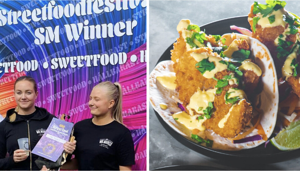 Josefin Jackson och Meg Yngvesson från Mr Mango vid prisutdelningen i Stockholm. Till höger en av de populära maträtterna från foodtrucken.