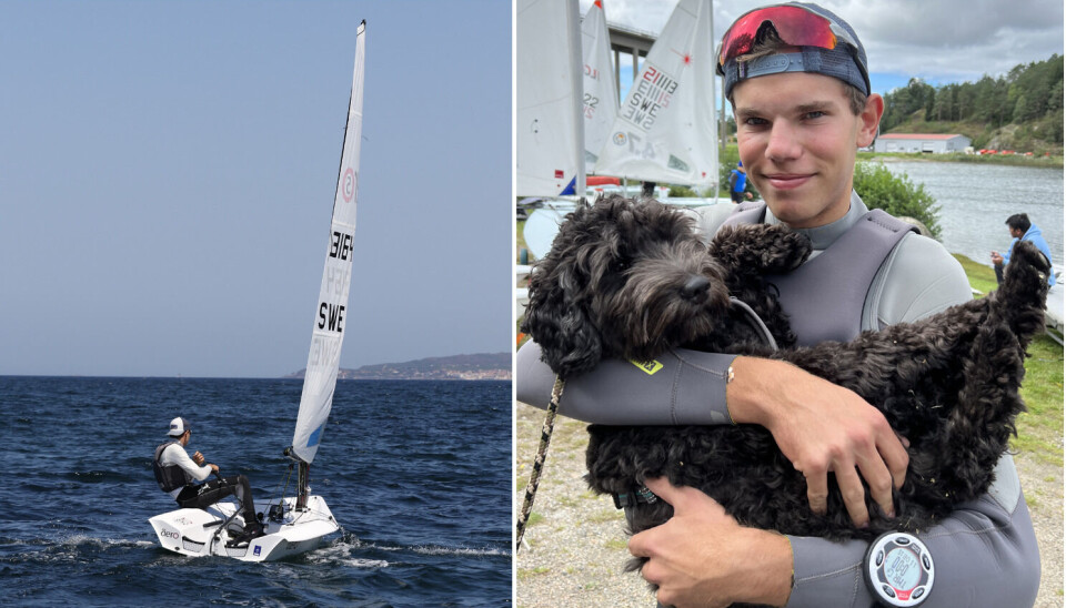 Axel med hunden Guinness. Axel med hunden Guinness.