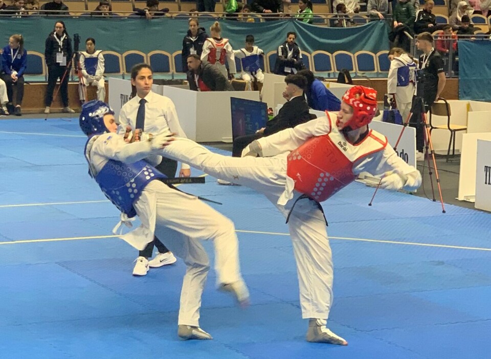 Tintin Bergman (i rött) under finalen som gav JSM-guldet.
