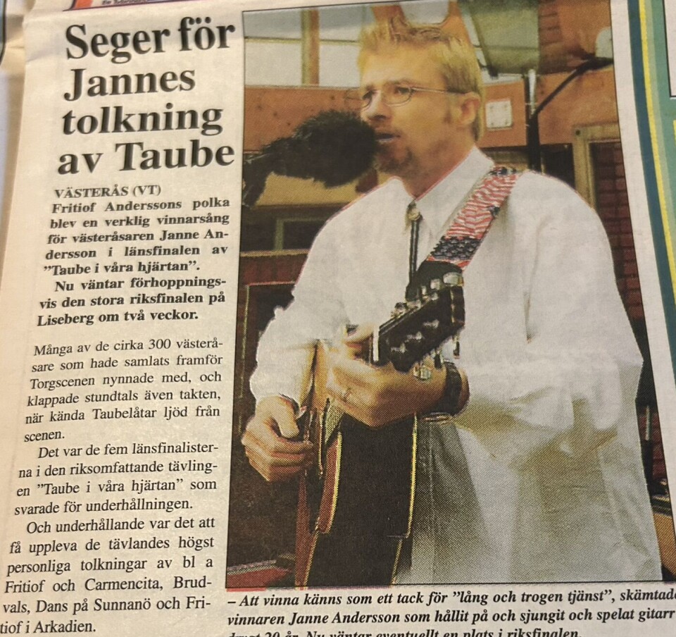 Klipp ur Västerås Tidning 1998 efter Taube-triumfen.