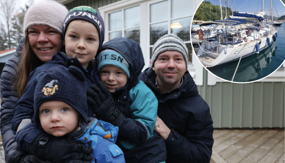 Byter liv. Malin och Niklas Häll med barnen Oscar 8 år, Nils 5 år och Erik 2 år ser fram emot mer familjetid tillsammans när de senare i år flyttar från huset och istället ger sig ut på äventyr på segelbåten.