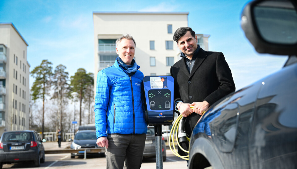 Mimers Gustav Hanstad och Mälarenergis Misagh Mogadasi hoppas installera över 1000 nya laddpunkter i Västerås.