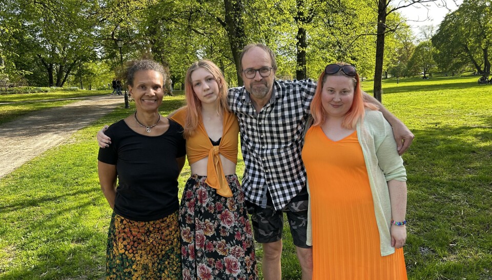 Tillsammans för Pride. Lotta Janhager, Jessica Larsson, Michael Wikström och Alexandra Ekwall.