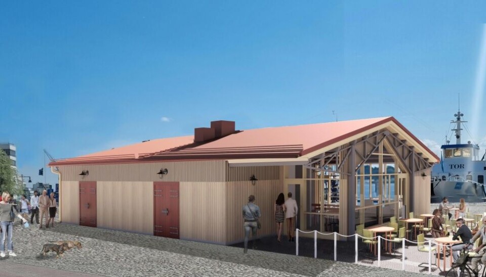 Så här kan det nya Hamnmagasinet Färjkajen komma att se ut. Både restaurang och biljetthantering ska finnas i den nya byggnaden.