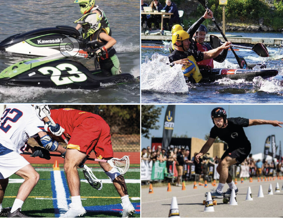 Aquabike, kanotpolo, lacrosse och skateboardslalom.