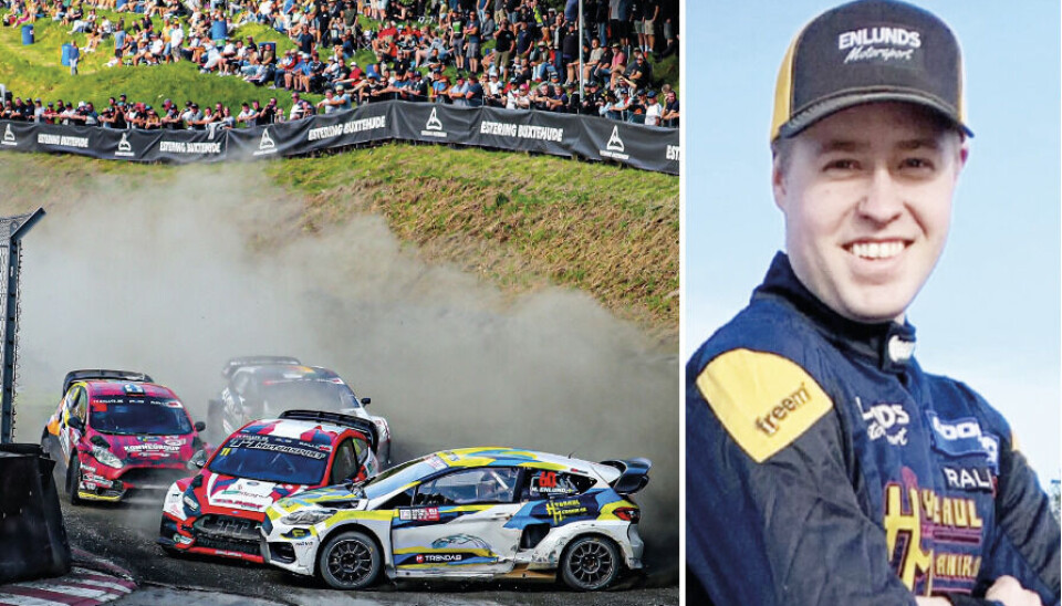 Succéår. Martin Enlund har haft ett mycket lyckat debutår i rallycrossens tungviktsklass supercar. Här bild från förra helgens avslutning på tyska rallycrossbanan Estering