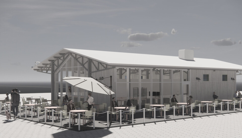 Visionsbild över hur den nya byggnaden vid Elbakajen med bland annat restaurang The Fishery är tänkt att se ut när den öppnar under våren 2025.