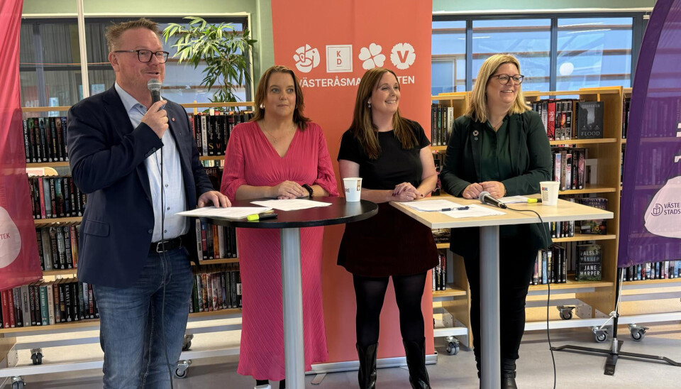 Västeråsmajoriteten under fredagens pressträff.
