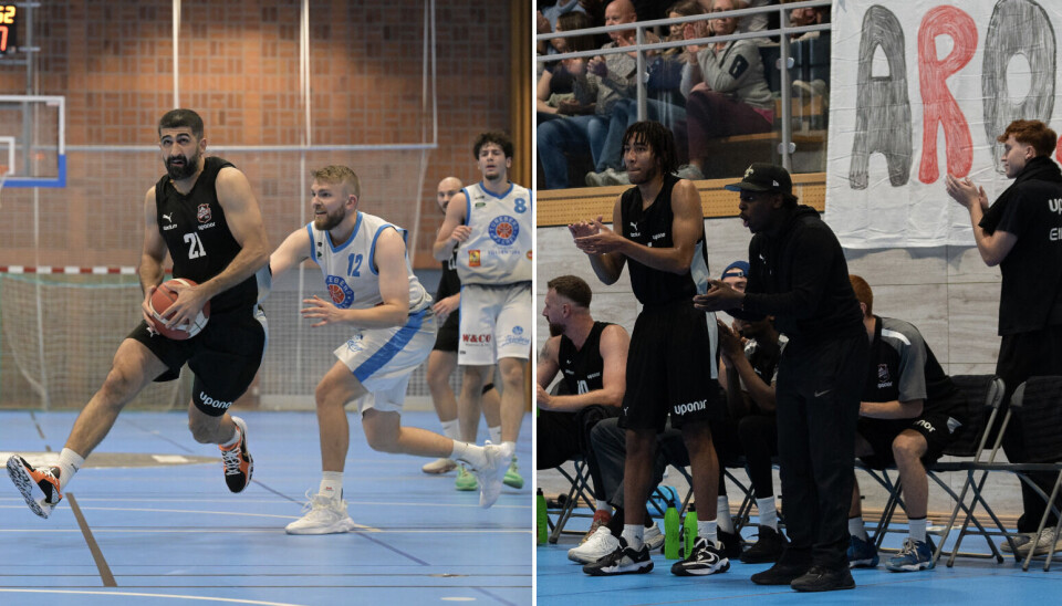 Första segern. Aros Basket vet nu hur det känns att vinna även i superettan. Bland andra nyförvärvet Mir Nasradin (till vänster) ledde Västeråsklubben till storsegern på hemmaplan.
