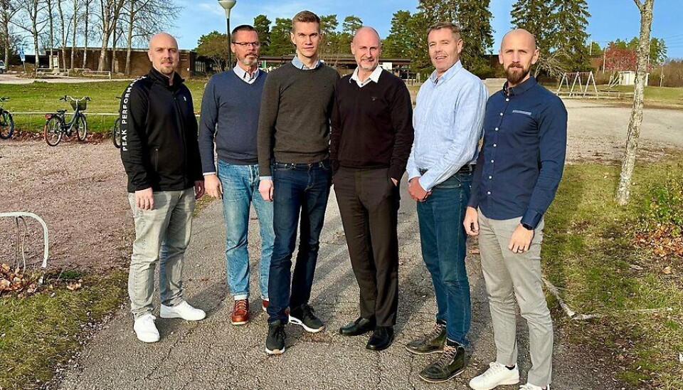 De bygger framtidens skola. Björn Moberg, platschef NCC, Ulf Ericsson, projektchef NCC, Anders Lindkvist, ombud NCC, Anders Almroth, teknisk chef/ombud Hallstahammars kommun, Lars Östling, fastighetschef Hallstahammars kommun och Andreas Backlund, projektledare Hallstahammars kommun.