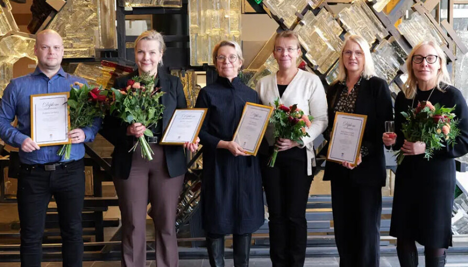 Pristagare från vänster: Andreas Genberg, Kerstin Larsson, Heli Nordberg Lindell, Annika Lagergren, Linda Berner Lindberg och Anna Rattur Runfeldt.