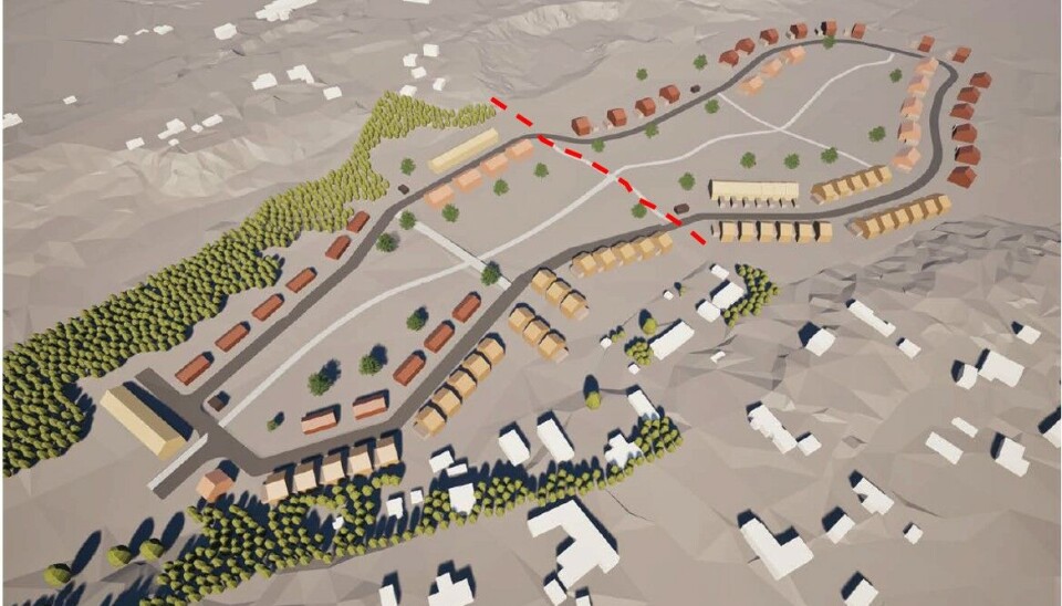 Illustrationen visar planerad ny bebyggelse norr om Hökåsen/väster om Tillberga. Rödstreckad linje visar gränsen som delar detaljplanerna dp 1999 (till höger) samt dp 2000.