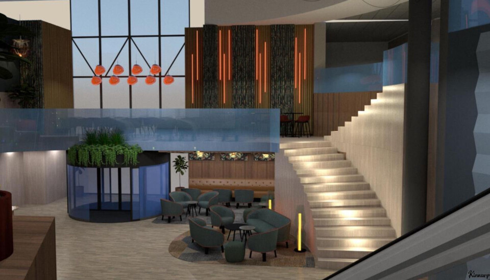 Lyxig lobby. Den nya hotelllobbyn kommer att erbjuda många sittplatser och en elegant inramning.
