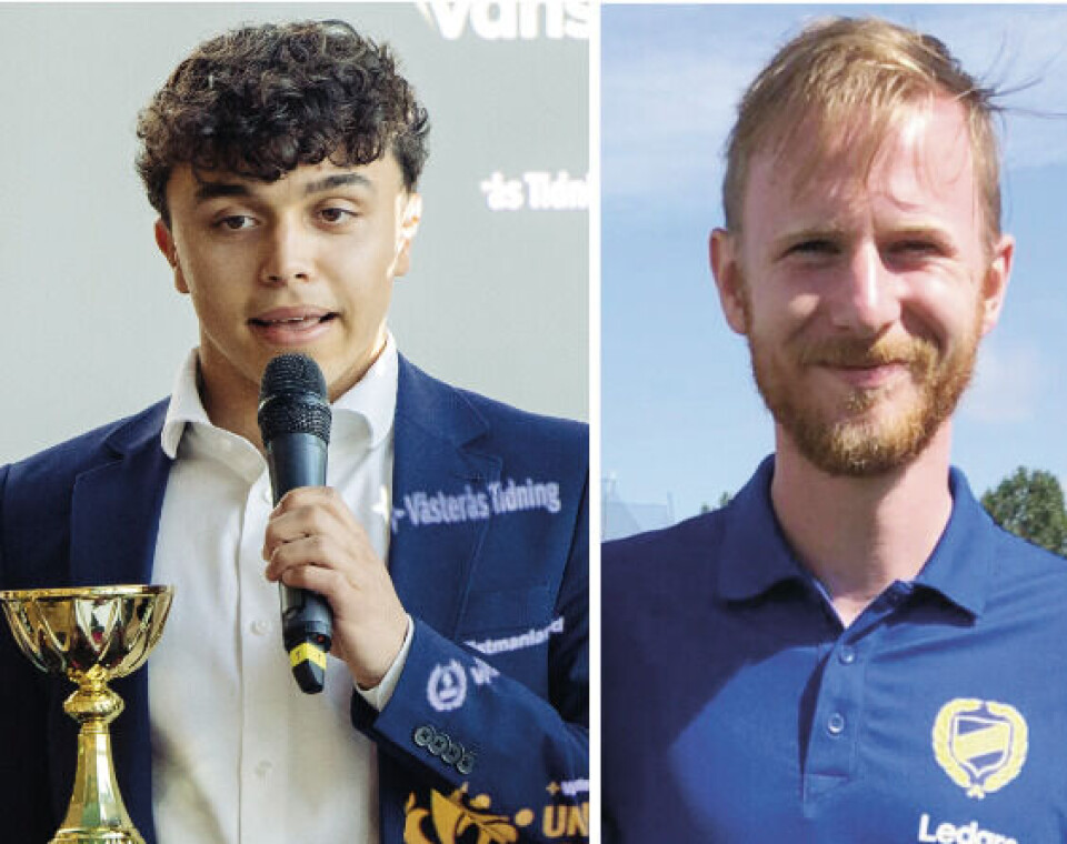 Bronsmedaljören Viktor Rahm och sportchefen Elias Rapp.